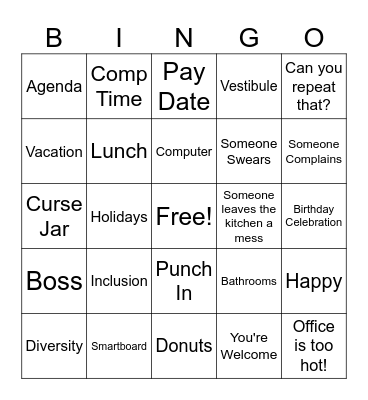 Workplace Bingo Card