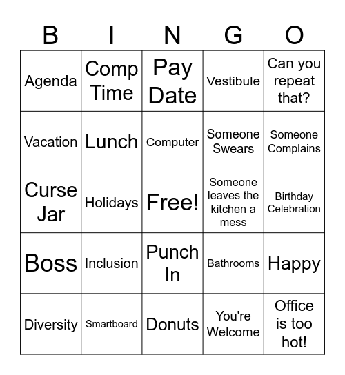 Workplace Bingo Card