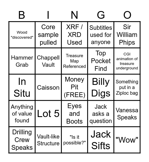 Curse of Oak Island Bingo Card