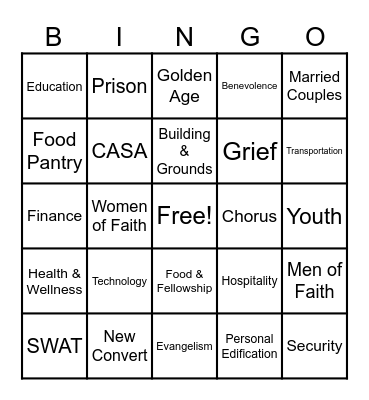 Cliff View Ministries Bingo Card