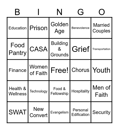 Cliff View Ministries Bingo Card