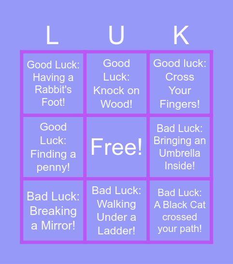 GoodLuck/BadLuck! Bingo Card