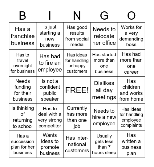 The IN Crowd .... Women IN Business Bingo Card