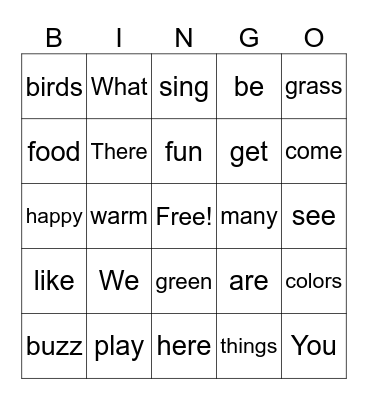 1st Grade Bingo Card