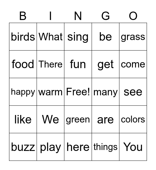 1st Grade Bingo Card