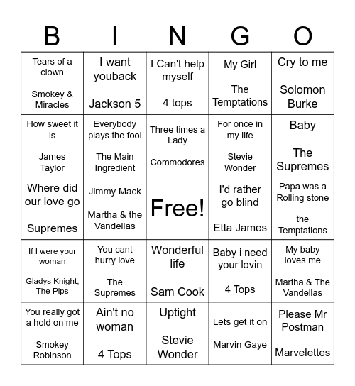 OLDIES BINGO Card