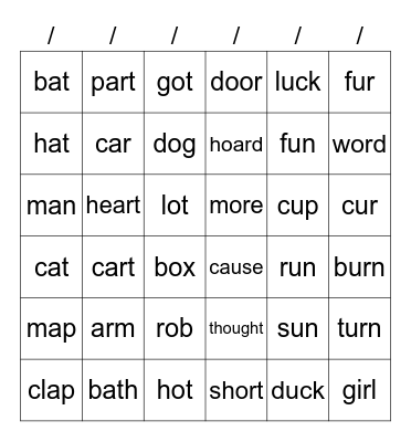 Vowel sounds Bingo Card