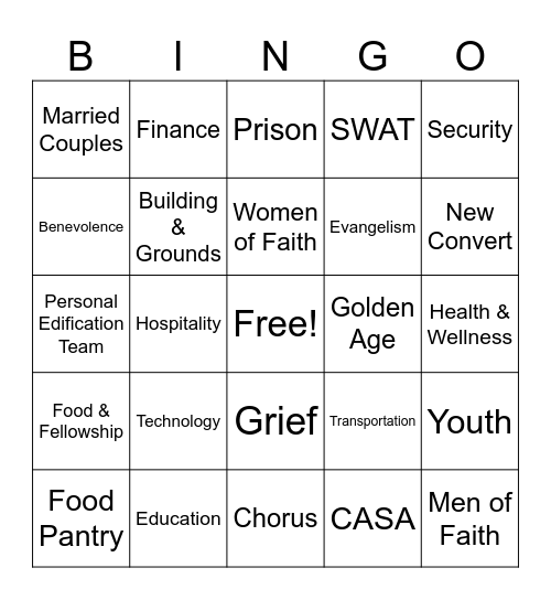 Cliff View Ministries Bingo Card