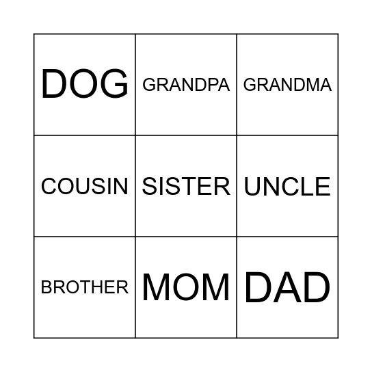 FAMILY Bingo Card