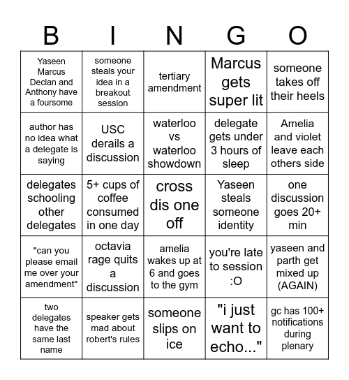 OUSA Bingo (winner gets a prize) Bingo Card