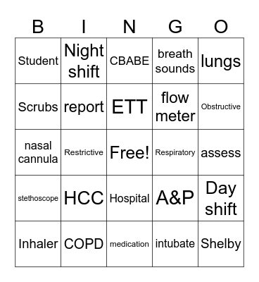 Respiratory Therapy Bingo Card