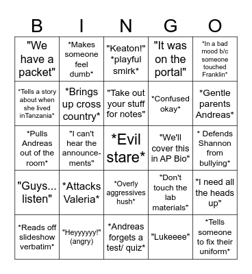 Bio Bingo Card
