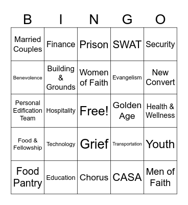 Cliff View Ministries Bingo Card