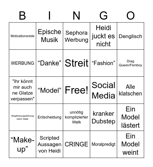 GNTM BINGO Card