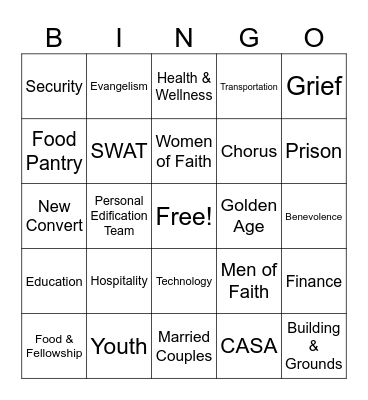 Cliff View Ministries Bingo Card