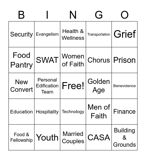 Cliff View Ministries Bingo Card