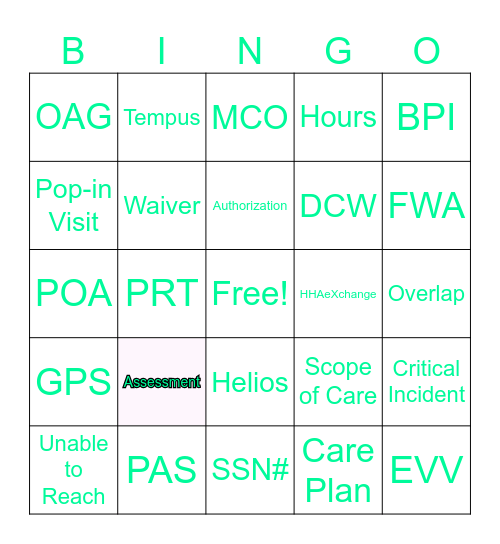 CHC SIU Team Bingo Card