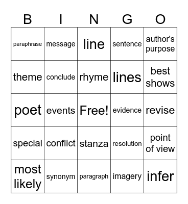STAAR Vocabulary Bingo Card