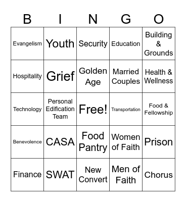 Cliff View Ministries Bingo Card