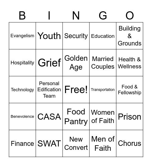Cliff View Ministries Bingo Card