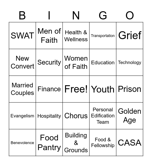 Cliff View Ministries Bingo Card