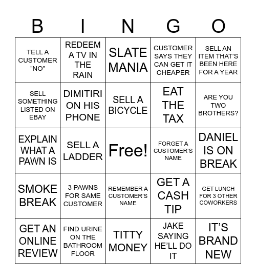 LYNCHBURG PAWN BINGO Card
