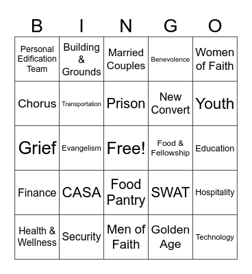 Cliff View Ministries Bingo Card