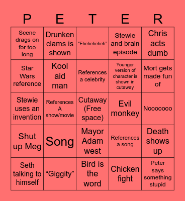 Family guy Bingo Card