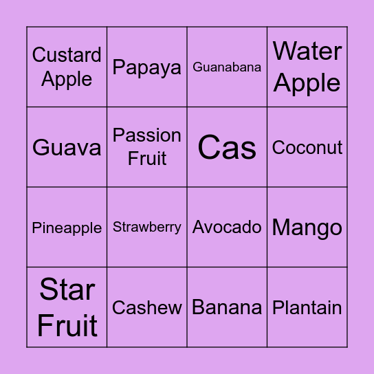 FRUIT OF COSTA RICA Bingo Card