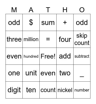 Math-O Bingo Card