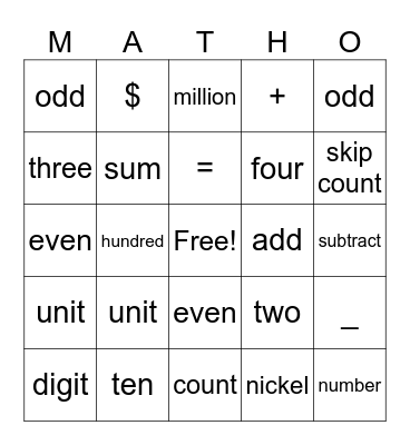 Math-O Bingo Card