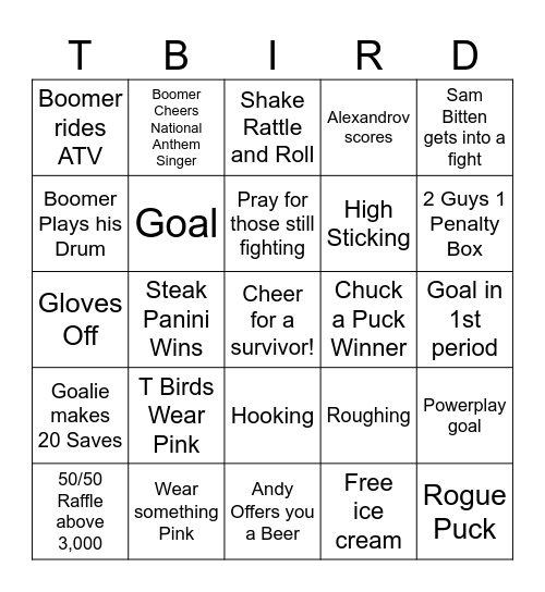 Pink in the Rink Bingo Card