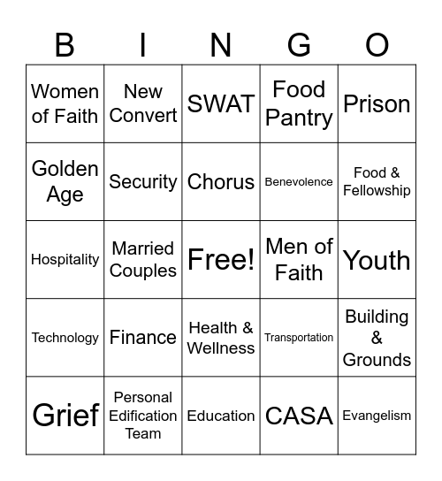 Cliff View Ministries Bingo Card