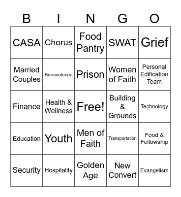 Cliff View Ministries Bingo Card