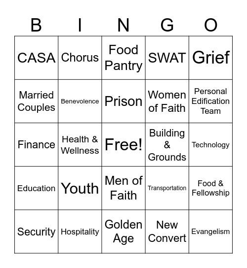 Cliff View Ministries Bingo Card