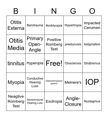 Sensory Bingo Card