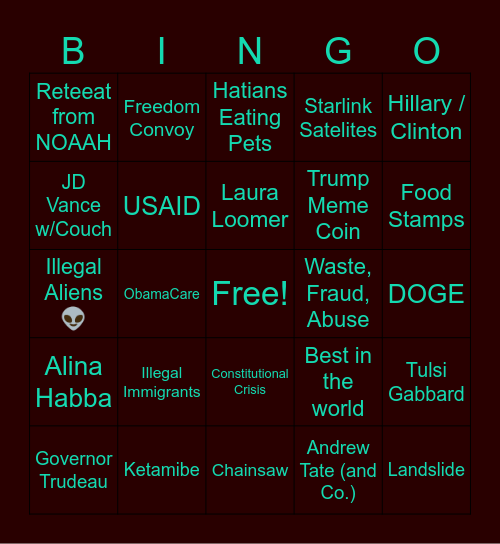 MAGA Bingo (Updated - 001) Bingo Card