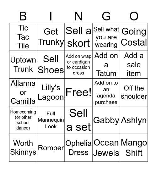 TTC Lilly Bingo Card