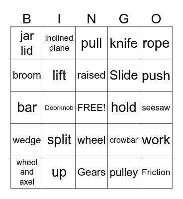 Simple Machines Bingo Card