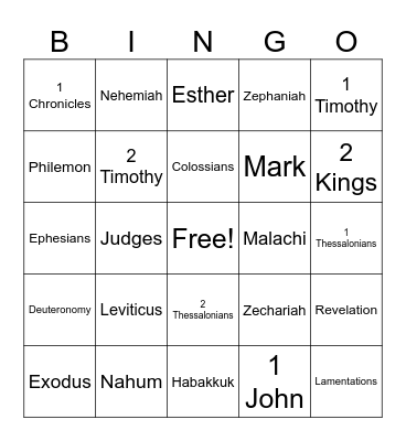 Bible Books Bingo Card