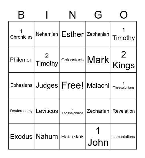 Bible Books Bingo Card