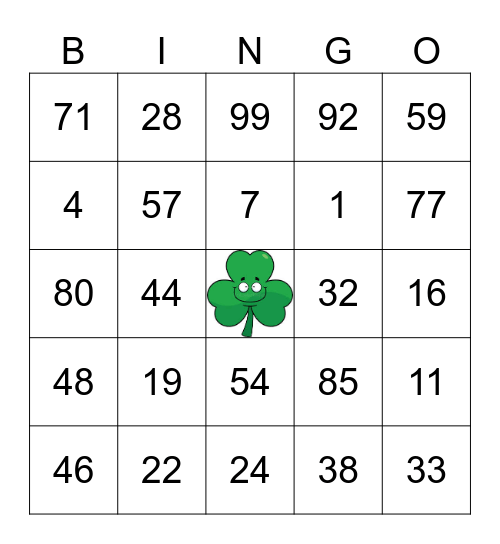 Happy St. Patrick's Day Bingo Card