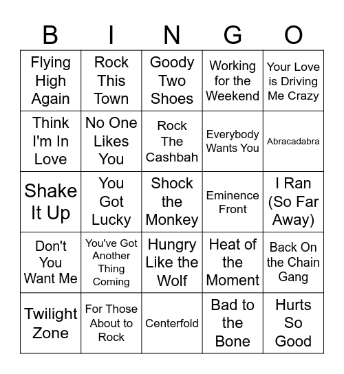 1982 Bingo Card