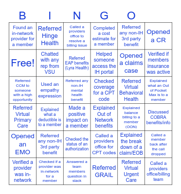 IH Bingo Card