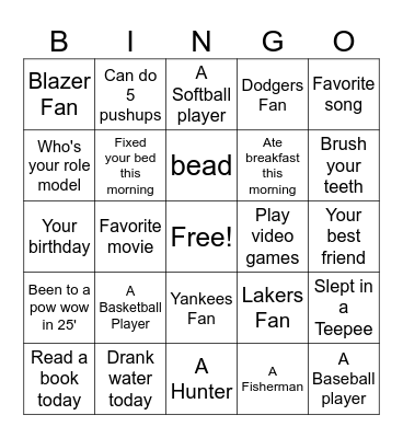 Native Bingo Card