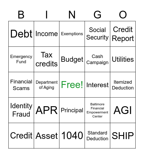 Finances Can Be Fun! Bingo Card