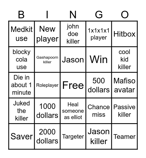 Forsaken bingo Card