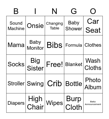 Baby Bingo Card