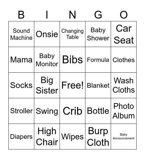 Baby Bingo Card