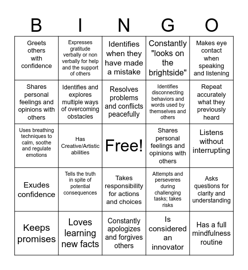 I Know Someone Who.... Bingo Card